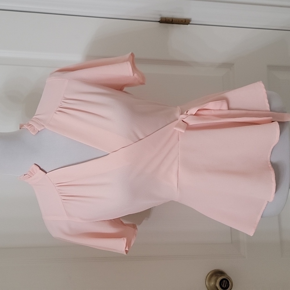 Monteau Size S Light Pink Faux Wrap Blouse, Excellent Used Condition